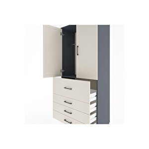 Hyperion Dolap Tek Raflı 4 Çekmeceli Tek Askılı 88x44x195 Antrasit-aytaşı