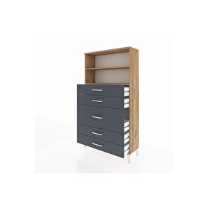 Arges Dolap 2 Raflı 5 Çekmeceli 88x30x163 Çam-antrasit