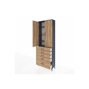 Arges Dolap 4 Raflı 5 Çekmeceli 2 Kapaklı 88x30x243 Antrasit-çam