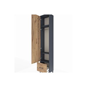 Arges Dolap 3 Raflı Tek Çekmeceli Tek Askılı 44x30x221 Antrasit-çam