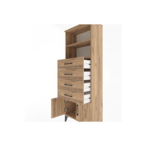 Arges Dolap 2 Raflı 4 Çekmeceli 2 Kapaklı 60x30x163 Çam-çam