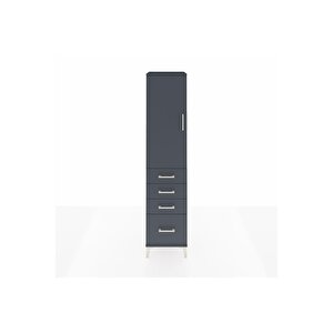 Hyperion Dolap 3 Raflı 4 Çekmeceli Tek Kapaklı 44x44x195 Antrasit-antrasit