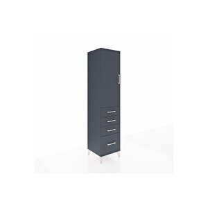 Hyperion Dolap 3 Raflı 4 Çekmeceli Tek Kapaklı 44x44x195 Antrasit-antrasit