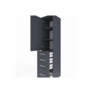 Hyperion Dolap 3 Raflı 4 Çekmeceli Tek Kapaklı 44x44x195 Antrasit-antrasit