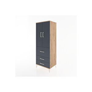 Hyperion Dolap 3 Raflı 3 Çekmeceli 2 Kapaklı 60x44x163 Çam-antrasit