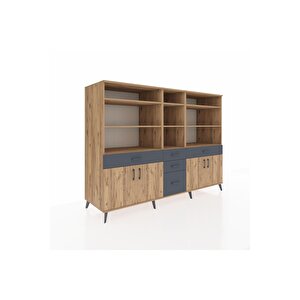 Kronos Dolap 11 Raflı 5 Çekmeceli 4 Kapaklı 220x59x163 Çam-çam/antrasit