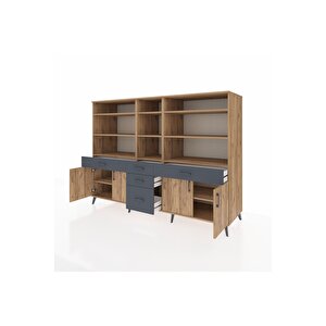 Kronos Dolap 11 Raflı 5 Çekmeceli 4 Kapaklı 220x59x163 Çam-çam/antrasit