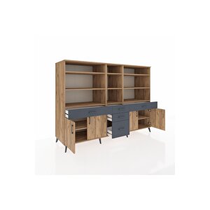 Kronos Dolap 11 Raflı 5 Çekmeceli 4 Kapaklı 220x59x163 Çam-çam/antrasit