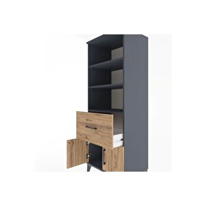 Hyperion Dolap 3 Raflı Tek Çekmeceli 2 Kapaklı 60x44x163 Antrasit-çam