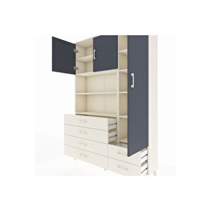 Arges Dolap 9 Raflı 6 Çekmeceli 3 Kapaklı 132x30x195 Aytaşı-antrasit/aytaşı