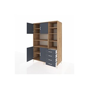 Kronos Dolap 9 Raflı 4 Çekmeceli 4 Kapaklı 132x59x195 Çam-antrasit/antrasit