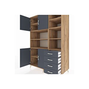 Kronos Dolap 9 Raflı 4 Çekmeceli 4 Kapaklı 132x59x195 Çam-antrasit/antrasit