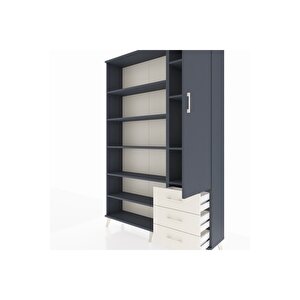 Arges Dolap 9 Raflı 3 Çekmeceli Tek Kapaklı  132x30x195 Antrasit-antrasit/aytaşı