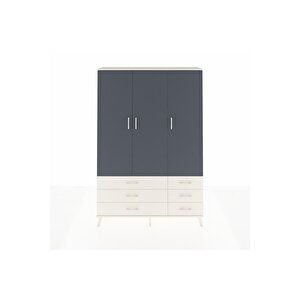 Arges Dolap 5 Raflı 6 Çekmeceli Tek Askılı 132x30x195 Aytaşı-antrasit/aytaşı