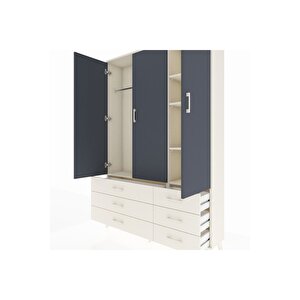 Arges Dolap 5 Raflı 6 Çekmeceli Tek Askılı 132x30x195 Aytaşı-antrasit/aytaşı