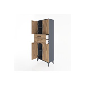 Arges Dolap 3 Raflı 2 Çekmeceli 4 Kapaklı 60x30x163 Antrasit-çam