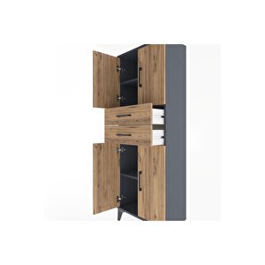 Arges Dolap 3 Raflı 2 Çekmeceli 4 Kapaklı 60x30x163 Antrasit-çam
