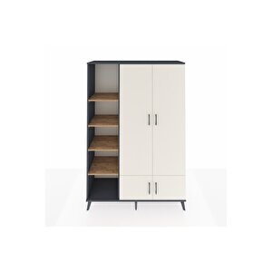 Hyperion Dolap 6 Raflı 4 Kapaklı Tek Askılı 132x44x195 Antrasit-aytaşı/çam
