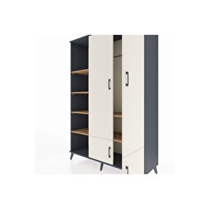 Hyperion Dolap 6 Raflı 4 Kapaklı Tek Askılı 132x44x195 Antrasit-aytaşı/çam