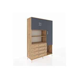 Hyperion Dolap 8 Raflı 4 Çekmeceli 3 Kapaklı 132x44x195 Çam-antrasit/çam
