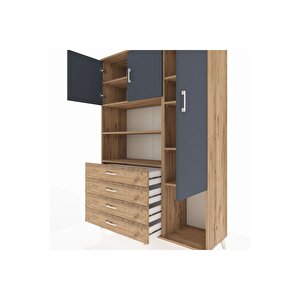 Hyperion Dolap 8 Raflı 4 Çekmeceli 3 Kapaklı 132x44x195 Çam-antrasit/çam