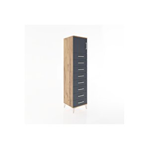 Hyperion Dolap Tek Raflı 8 Çekmeceli Tek Kapaklı 44x44x182 Çam-antrasit