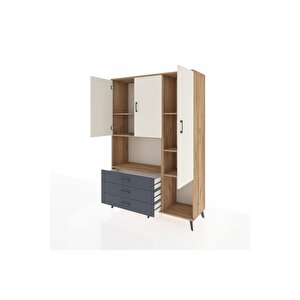 Hyperion Dolap 6 Raflı 3 Çekmeceli 3 Kapaklı 132x44x195 Çam-aytaşı/antrasit