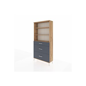 Arges Dolap 3 Raflı 3 Çekmeceli 88x30x182 Çam-antrasit