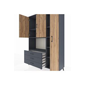 Hyperion Dolap 7 Raflı 3 Çekmeceli 3 Kapaklı 132x44x195 Antrasit-çam/antrasit