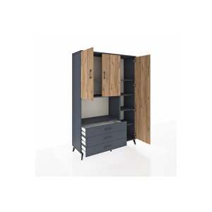 Hyperion Dolap 7 Raflı 3 Çekmeceli 3 Kapaklı 132x44x195 Antrasit-çam/antrasit