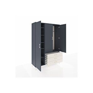 Hyperion Dolap 6 Raflı 3 Çekmeceli Tek Askılı 132x44x195 Antrasit-antrasit/aytaşı