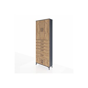 Arges Dolap 2 Raflı 5 Çekmeceli 4 Kapaklı 88x30x243 Antrasit-çam