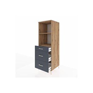 Kronos Dolap 2 Raflı 3 Çekmeceli 60x59x182 Çam-antrasit