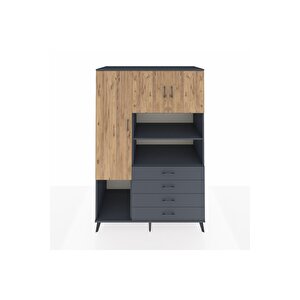 Kronos Dolap 7 Raflı 4 Çekmeceli 3 Kapaklı 132x59x195 Antrasit-çam/antrasit