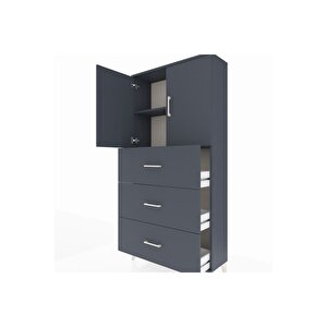 Arges Dolap 2 Raflı 3 Çekmeceli 2 Kapaklı 88x30x182 Antrasit-antrasit
