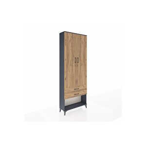 Arges Dolap 2 Raflı 2 Çekmeceli Tek Askılı 88x30x243 Antrasit-çam