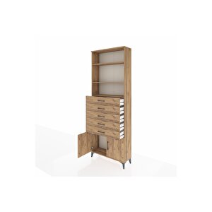 Arges Dolap 3 Raflı 5 Çekmeceli 2 Kapaklı 88x30x243 Çam-çam