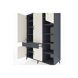 Kronos Dolap 10 Raflı Tek Çekmeceli 5 Kapaklı 132x59x195 Antrasit-aytaşı/antrasit