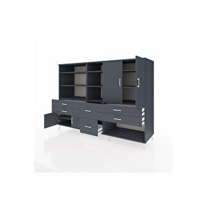 Kronos Dolap 10 Raflı 6 Çekmeceli 4 Kapaklı 220x59x163 Antrasit-antrasit
