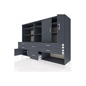 Kronos Dolap 10 Raflı 6 Çekmeceli 4 Kapaklı 220x59x163 Antrasit-antrasit