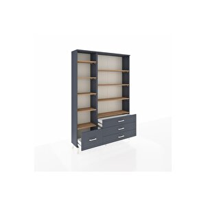 Arges Dolap 9 Raflı 4 Çekmeceli  132x30x195 Antrasit-çam/antrasit