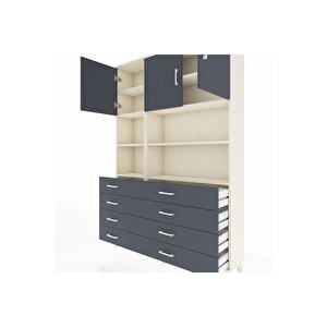 Arges Gardrop 8 Raflı 8 Çekmeceli 3 Kapaklı 132x30x195 Aytaşı-antrasit