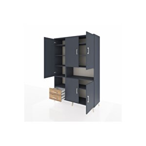 Hyperion Dolap 10 Raflı 2 Çekmeceli 5 Kapaklı 132x44x195 Antrasit-antrasit/çam