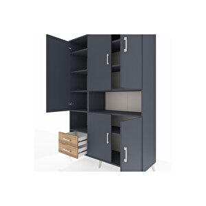 Hyperion Dolap 10 Raflı 2 Çekmeceli 5 Kapaklı 132x44x195 Antrasit-antrasit/çam