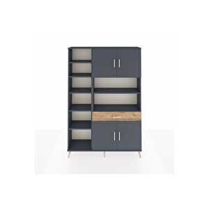 Arges Dolap 10 Raflı Tek Çekmeceli 4 Kapaklı 132x30x195 Antrasit-antrasit/çam