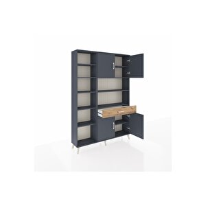 Arges Dolap 10 Raflı Tek Çekmeceli 4 Kapaklı 132x30x195 Antrasit-antrasit/çam