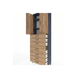 Arges Dolap 3 Raflı 7 Çekmeceli 2 Kapaklı 88x30x243 Antrasit-çam