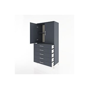 Hyperion Dolap 2 Raflı 5 Çekmeceli 2 Kapaklı 88x44x182 Antrasit-antrasit