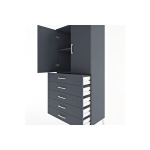 Hyperion Dolap 2 Raflı 5 Çekmeceli 2 Kapaklı 88x44x182 Antrasit-antrasit