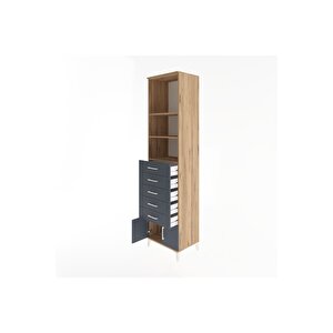 Hyperion Dolap 3 Raflı 5 Çekmeceli 2 Kapaklı 60x44x243 Çam-antrasit